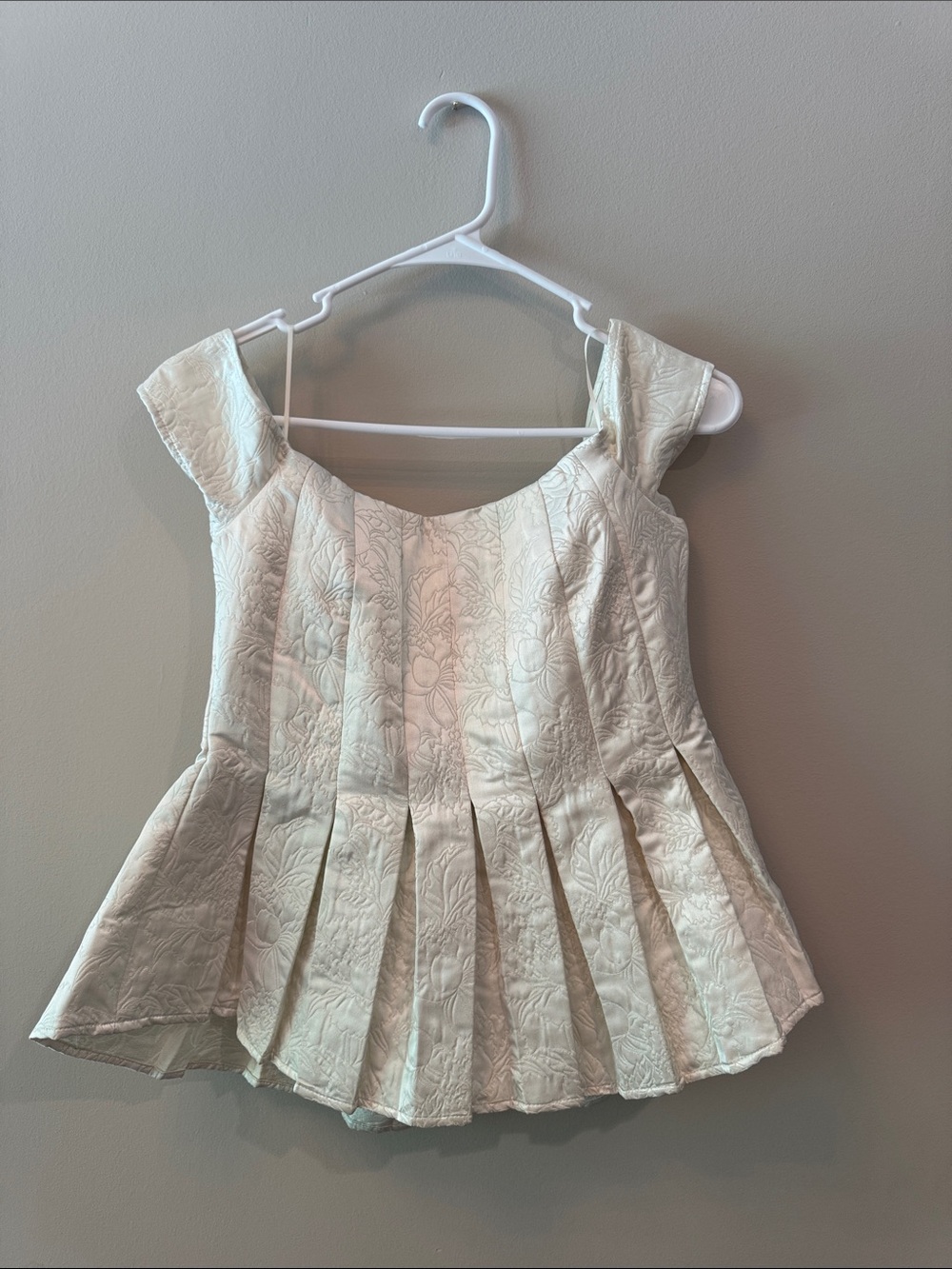 Cream Peplum Textured Floral-Embossed Blouse